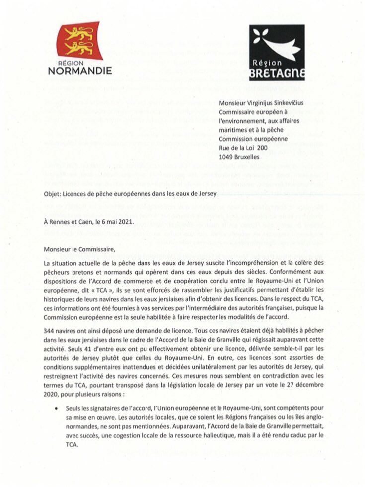 La Région Bretagne et la Région Normandie demandent le respect des dispositions de l’Accord de Commerce et de Coopération