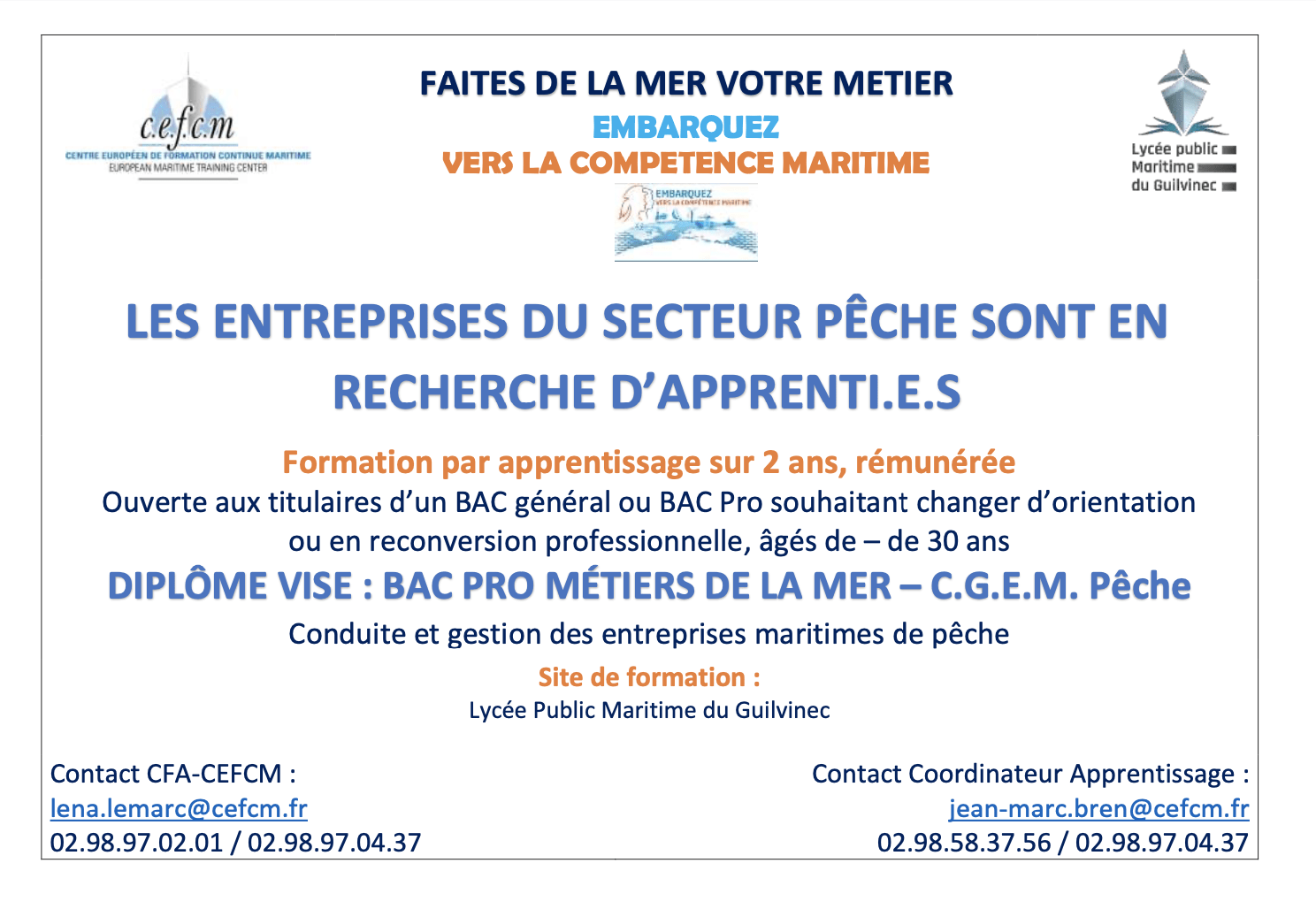 Les entreprises du secteur pêche sont en recherche d’apprenti.e.s.